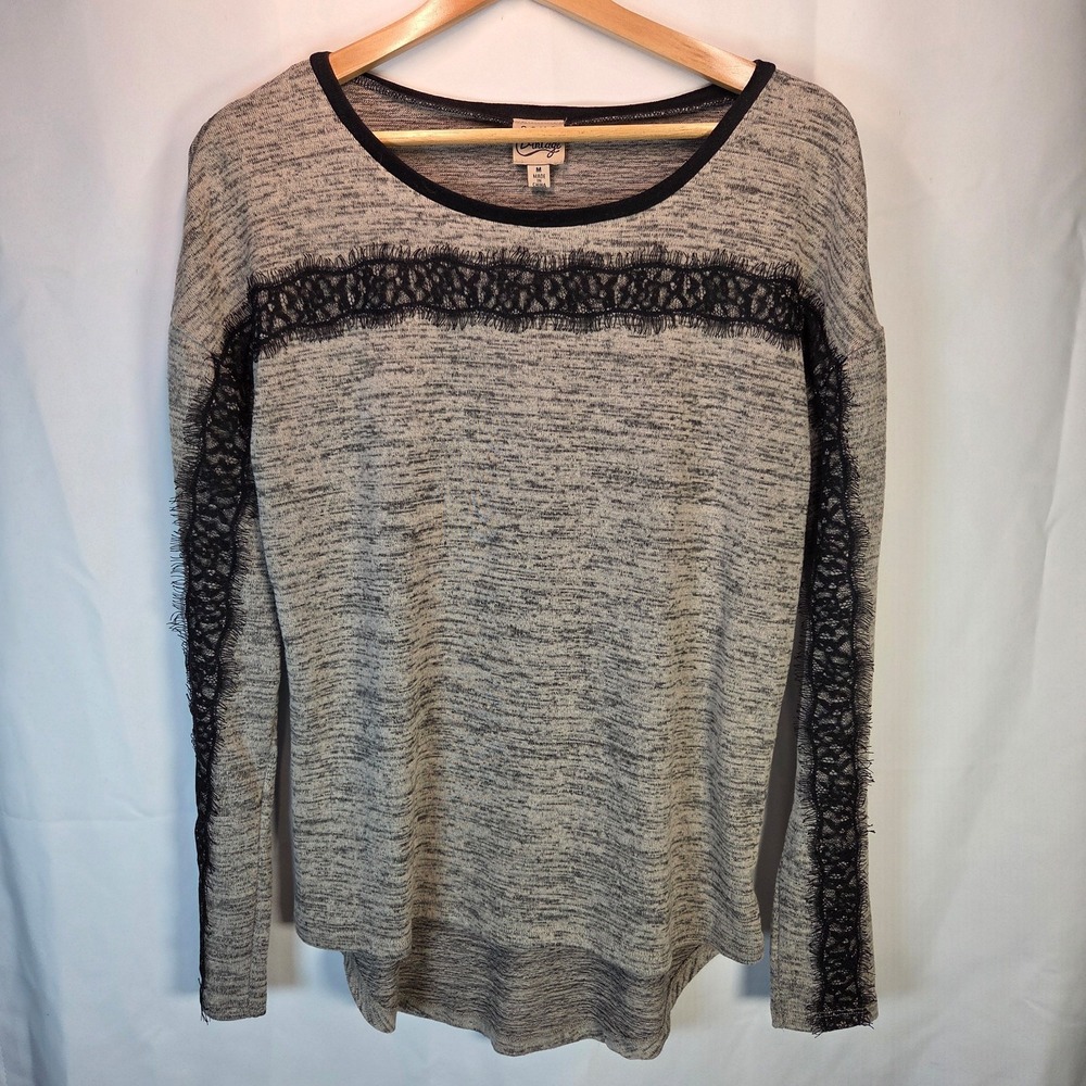 Como Vintage Women's Space Dye Black Lace Chest Arms LS Medium Grunge Boho